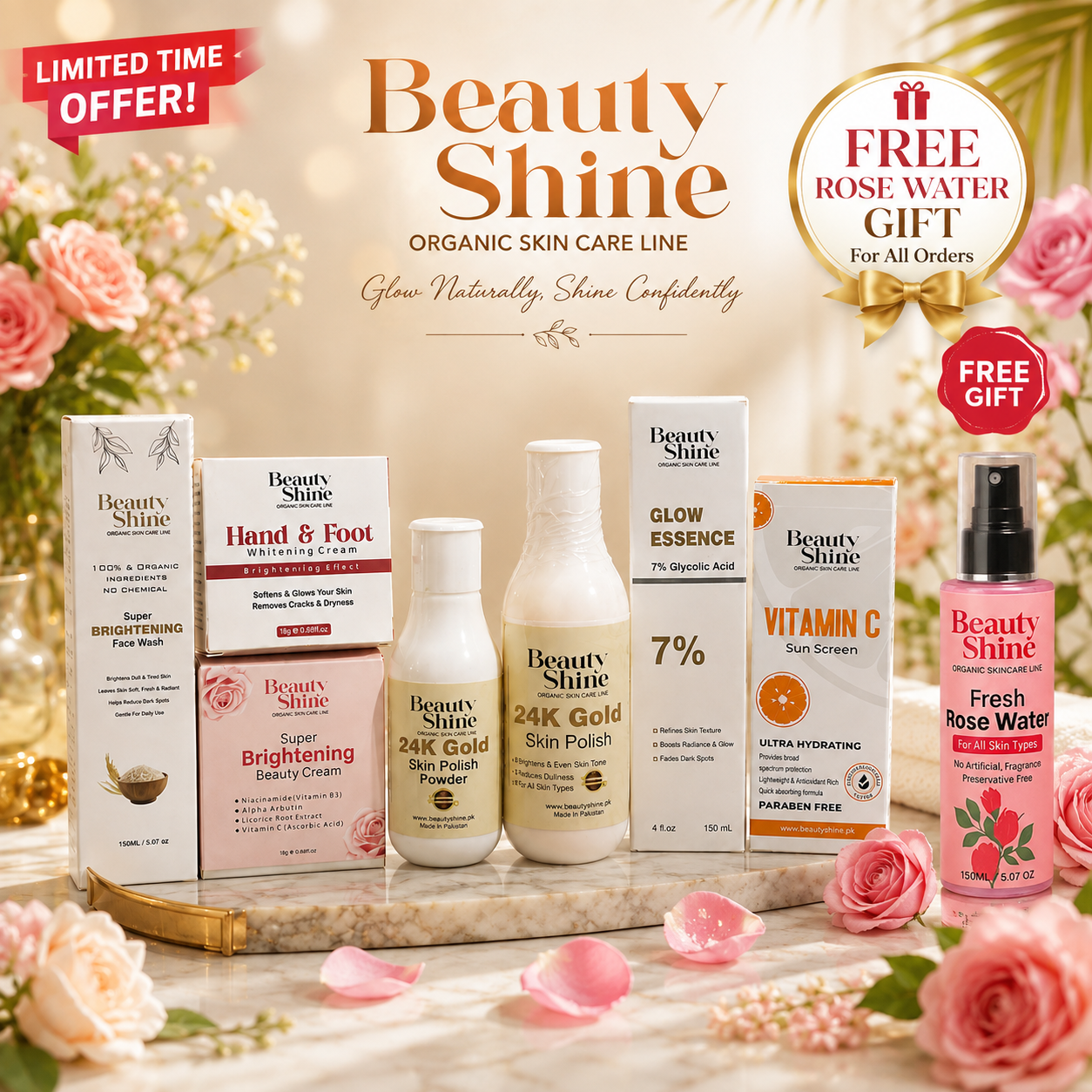 Beauty Shine 6-in-1 Skincare Bundle + FREE Rose Water 🎁