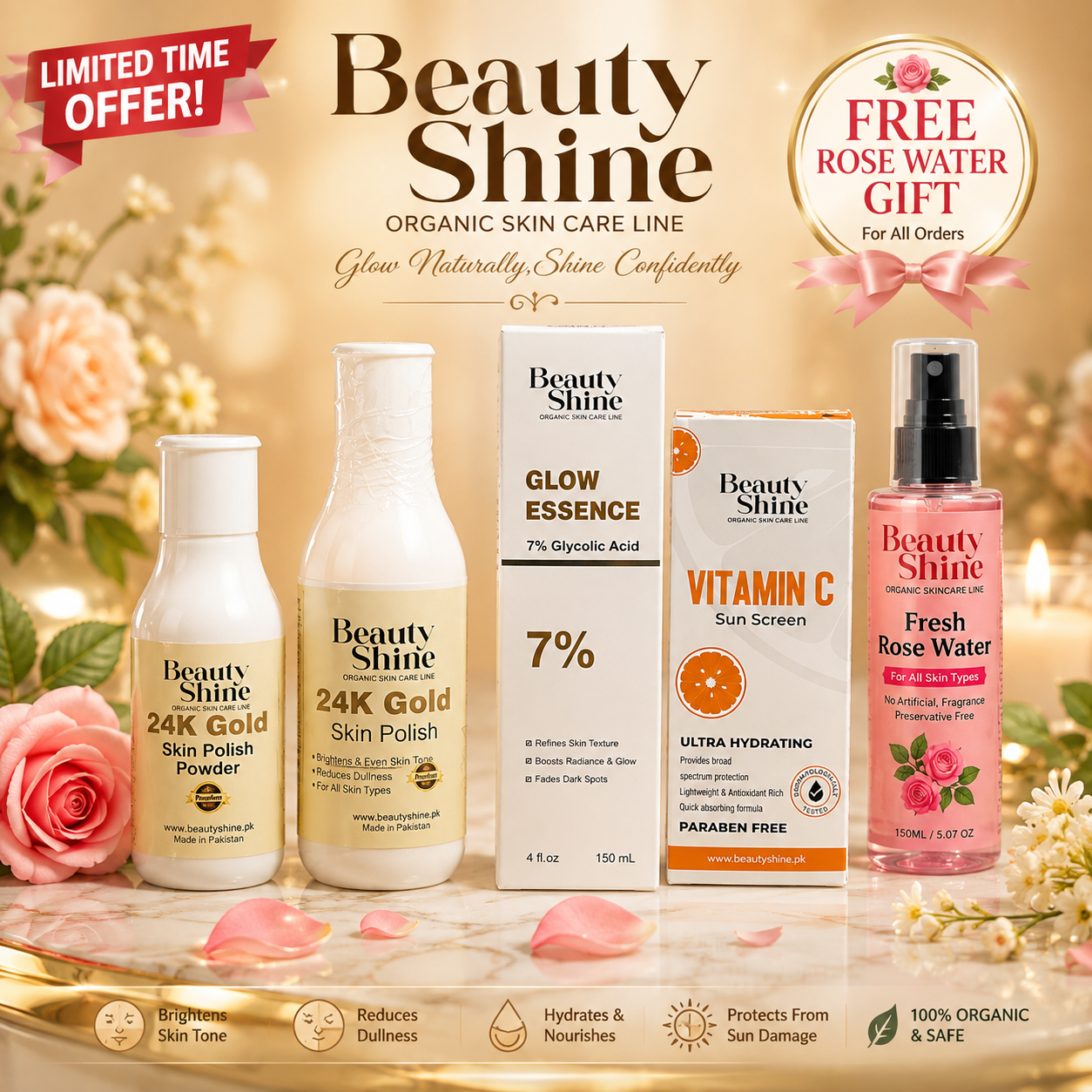 Beauty Shine 6-in-1 Skincare Bundle + FREE Rose Water 🎁